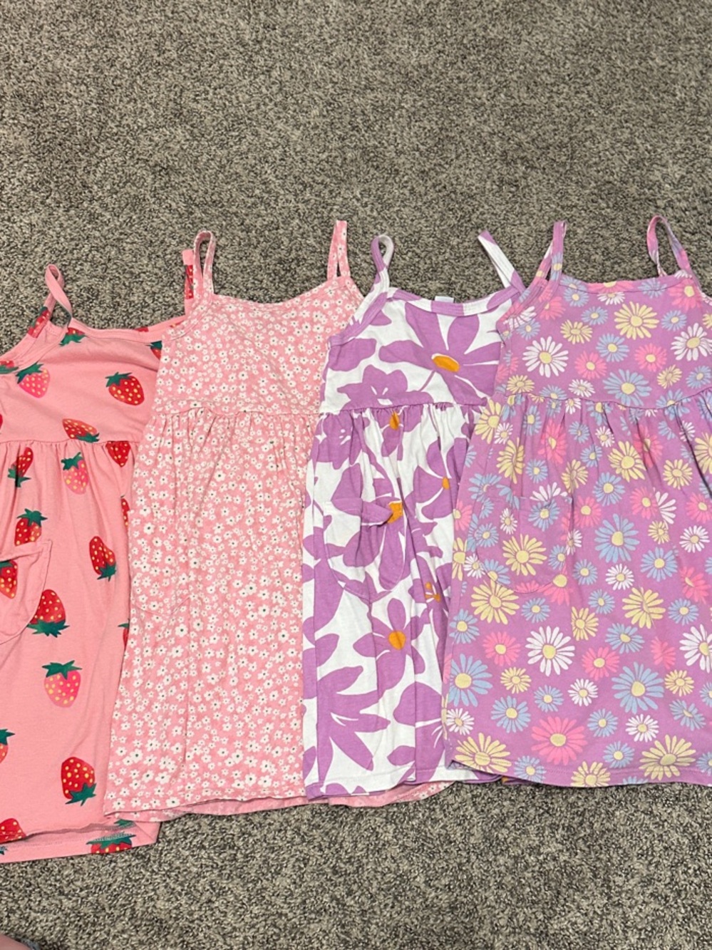 Girls Pink & Purple Floral Strap Sundress - Cute Summer Print